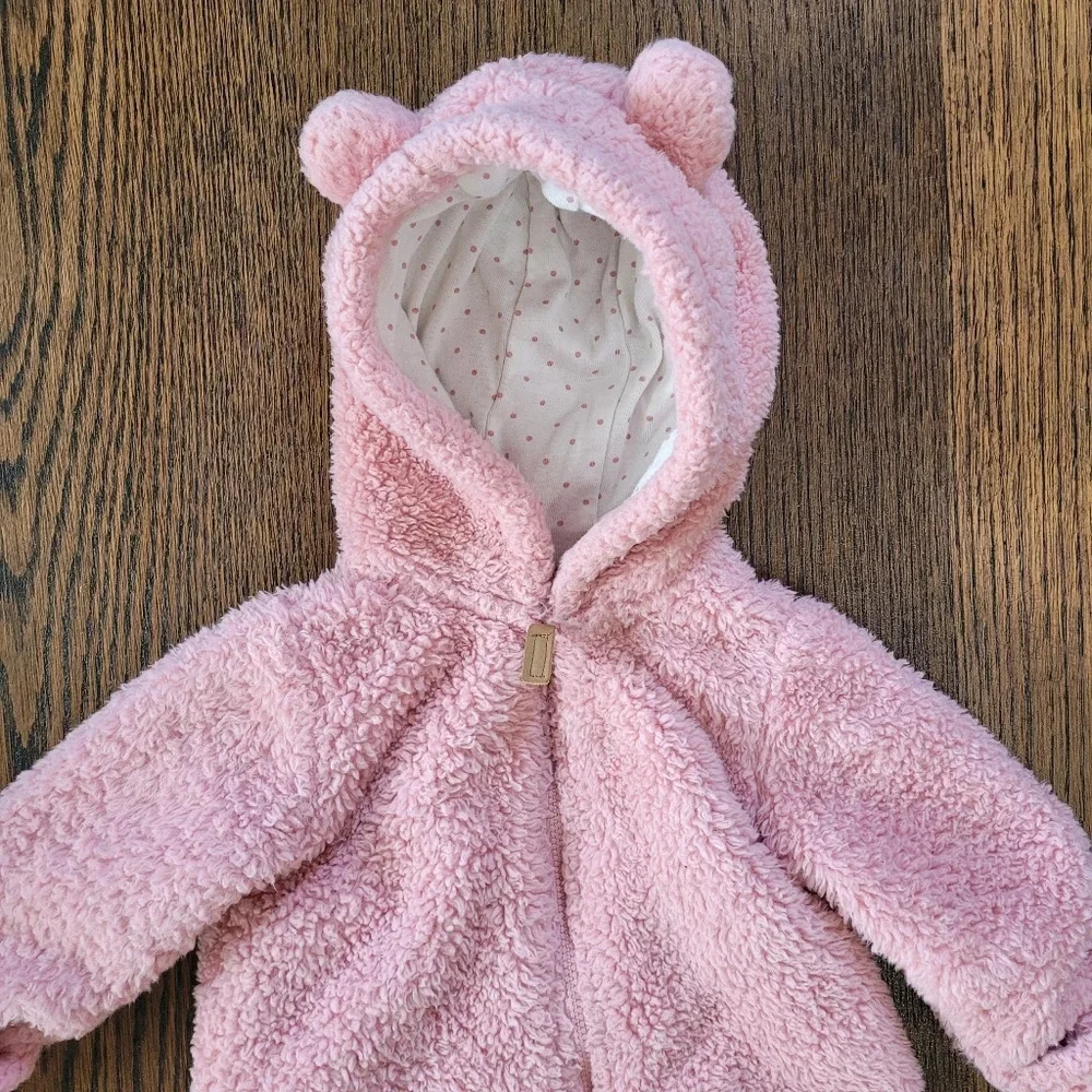 Carter's Pink Baby Bear Hooded Sherpa Bunting Pram Size 6 Months Winter Cover